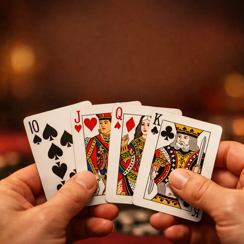 Detailní pohled na ruce držící pokerové karty